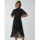 Blouson Wrap Skirt Ruffle Midi Dress