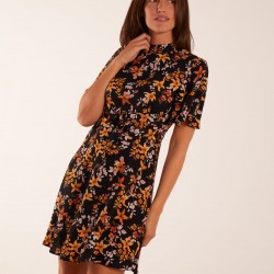 High Neck Angel Sleeve Floral Dress