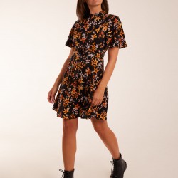 High Neck Angel Sleeve Floral Dress