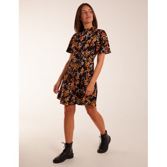 High Neck Angel Sleeve Floral Dress