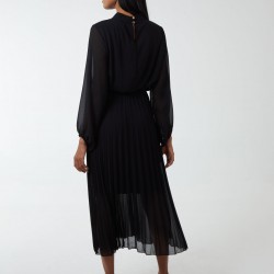 High Neck Pleated Midi Dress