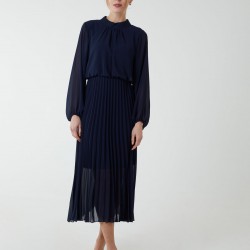 High Neck Pleated Midi Dress