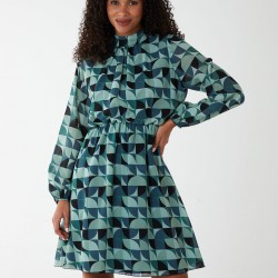 Geometric Print Blouson Dress