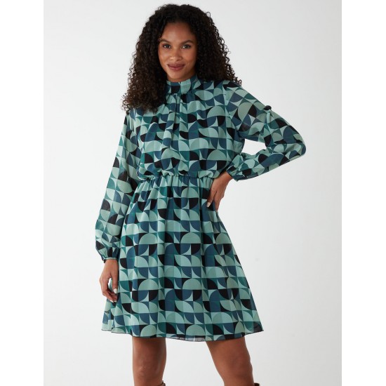 Geometric Print Blouson Dress