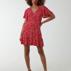 Trapeze Button Through Raglan Mini Dress