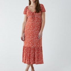 Shirred Sweetheart Midi Dress