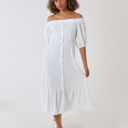 Bardot Button Through Midi Dress