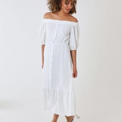 Bardot Button Through Midi Dress