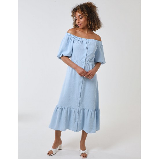 Bardot Button Through Midi Dress