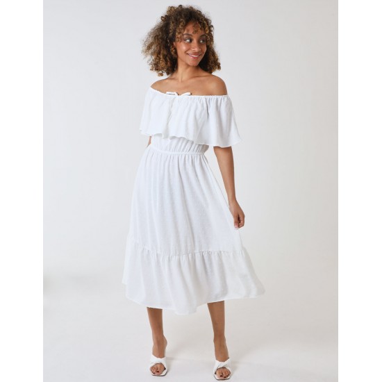 Ruffle Bardot Midi Dress