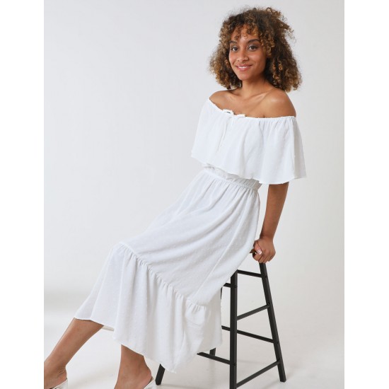 Ruffle Bardot Midi Dress