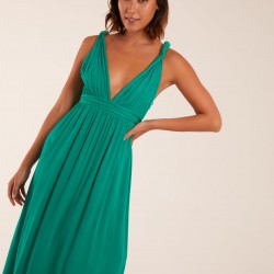 Rope Detail Plunge V-Neck Split Hem Maxi Dress