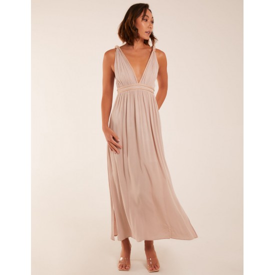 Rope Detail Plunge V-Neck Split Hem Maxi Dress