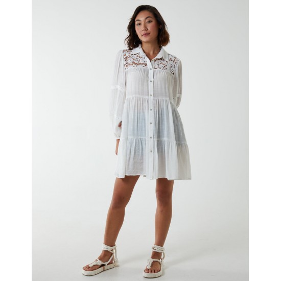 Crochet Insert Oversized Shirt Dress