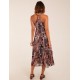 V Front Sleeveless Paisley Midi Dress With Detailed Straps