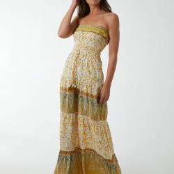 Bandeau Shirred Maxi Dress