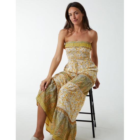 Bandeau Shirred Maxi Dress