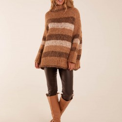 Stripe Chunky Knit Funnel Neck Jumper