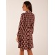 Geometric Print Shirred Bust Long Sleeve Shirt Dress