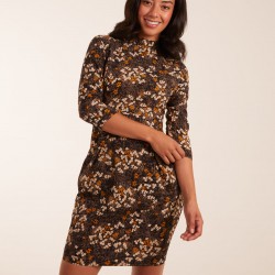 High Neck 3/4 Sleeve Dress With Belt