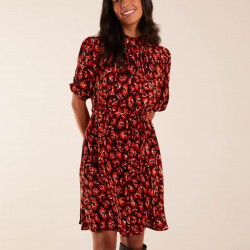 High Neck Animal Print Belted Dress