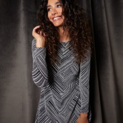 Stripe Glittery Long Sleeve Shift Mini Dress