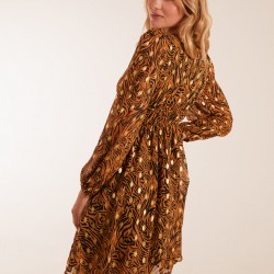 Shirred Waist Leopard Foil Wrap Front Mini Dress