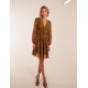 Shirred Waist Leopard Foil Wrap Front Mini Dress