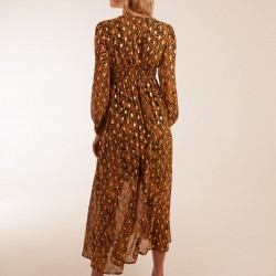 Shirred Waist Animal And Foil Print Maxi Dress