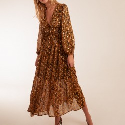 Shirred Waist Animal And Foil Print Maxi Dress