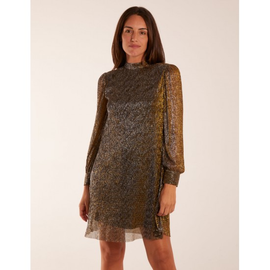 High Neck Shift Metallic Dress