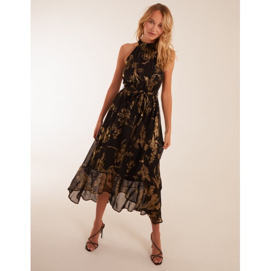 Foil Halterneck Maxi Dress