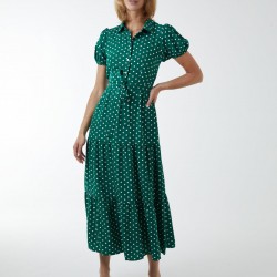 Collared Polkadot Maxi Dress