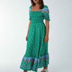 Shirred Floral Maxi Dress