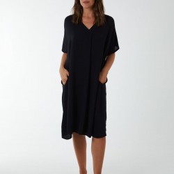 V Neck Long Tunic With Side Pockets