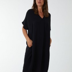 V Neck Long Tunic With Side Pockets