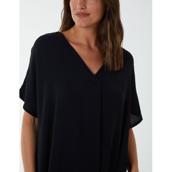 V Neck Long Tunic With Side Pockets