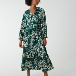 Abstract Floral Belted Maxi Dress