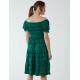 Puff Sleeve Bardot Shirred Dress