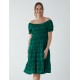 Puff Sleeve Bardot Shirred Dress