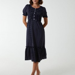 Polkadot Tie Waist Midi Dress