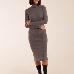 Ribbed Roll Neck Midi Dress