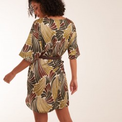 Satin Printed Belted Dress