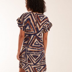 Aztec Printed Frill Sleeve Dress