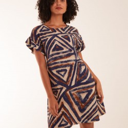 Aztec Printed Frill Sleeve Dress