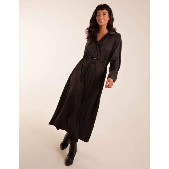 Drawstring Button Through Shirt Maxi Dress