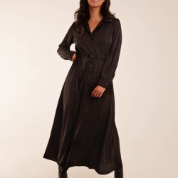 Drawstring Button Through Shirt Maxi Dress