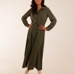 Drawstring Button Through Shirt Maxi Dress