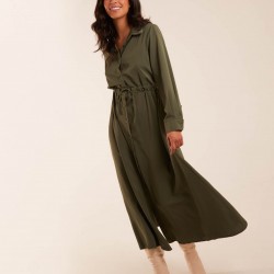 Drawstring Button Through Shirt Maxi Dress