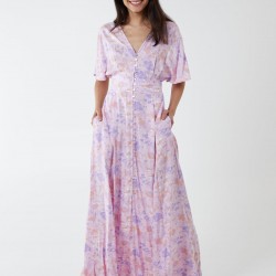 Button Through Angel Sleeve Maxi Dress